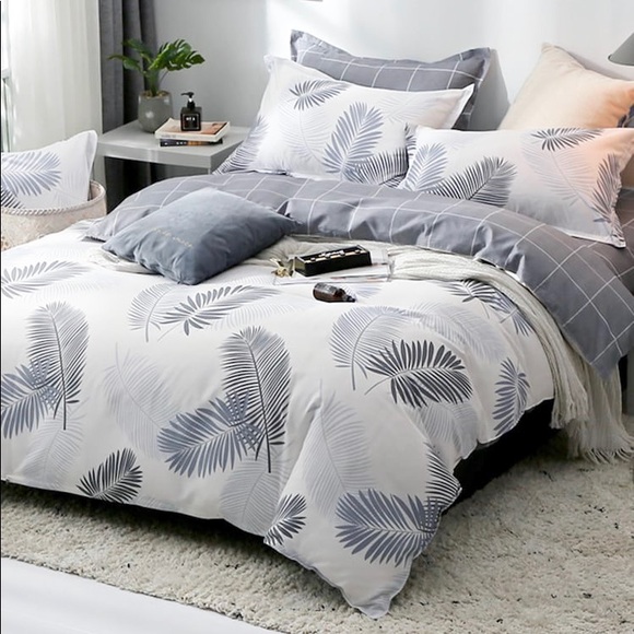 Bedding Tropical Palm Leaf Print Duvet Cover Gray White Poshmark